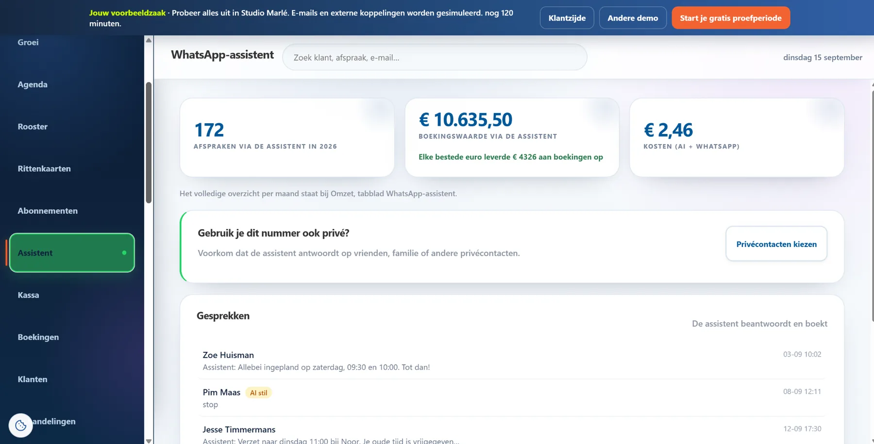 Echt Doolioo scherm: WhatsApp-assistent